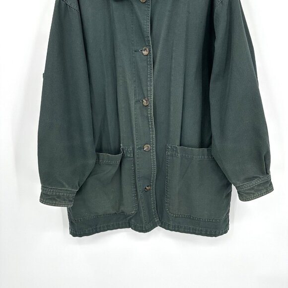vintage 90s Y2K EDDIE BAUER chore coat barn jacket plaid lined western green M - Picture 6 of 13
